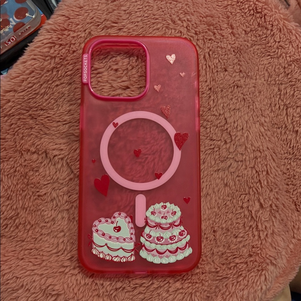 PopSocket Red and Pink Heart Cake iPhone 15 Pro Max Case
